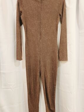 Fashion Nova Brown Long-Sleeve Jumpsuit